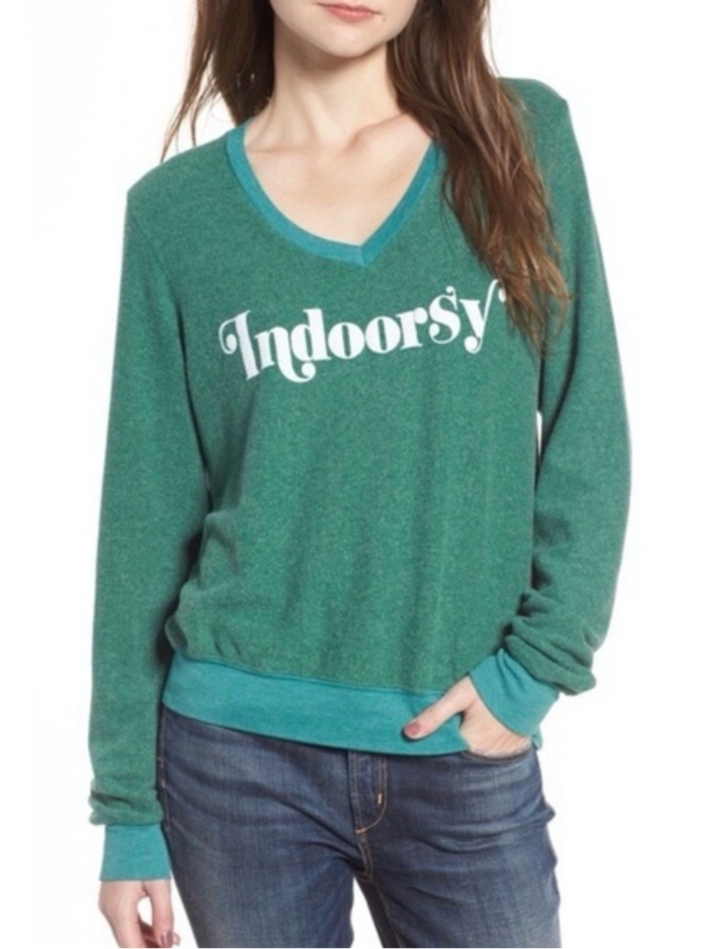 Wildfox green indoorsy cozy sweatshirt sweater medium